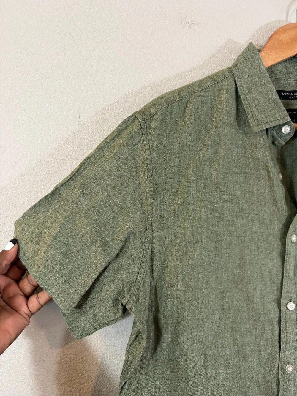 Banana Republic Green Linen Short Sleeve Button Down Men’s M Camden Standard Fit
